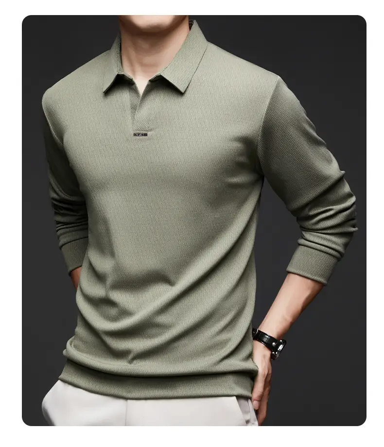 Men's Maroon Long Sleeve Polo Shirt Scissors Collar — feature 32