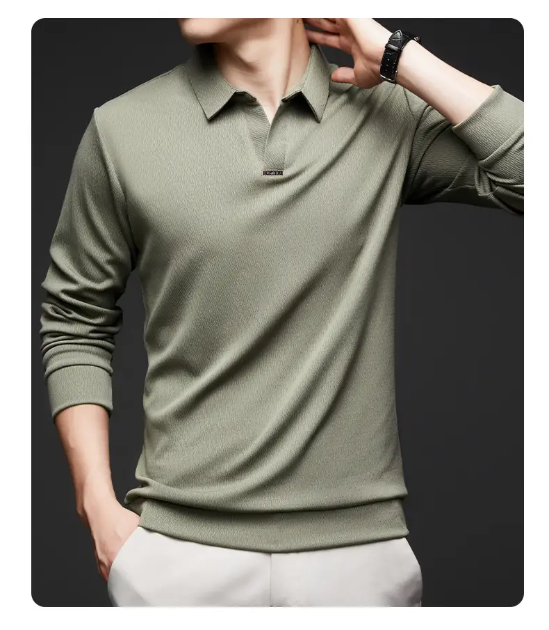 Men's Maroon Long Sleeve Polo Shirt Scissors Collar — feature 33