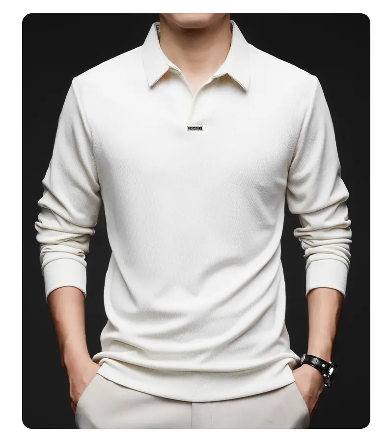 Men's Maroon Long Sleeve Polo Shirt Scissors Collar — feature 39