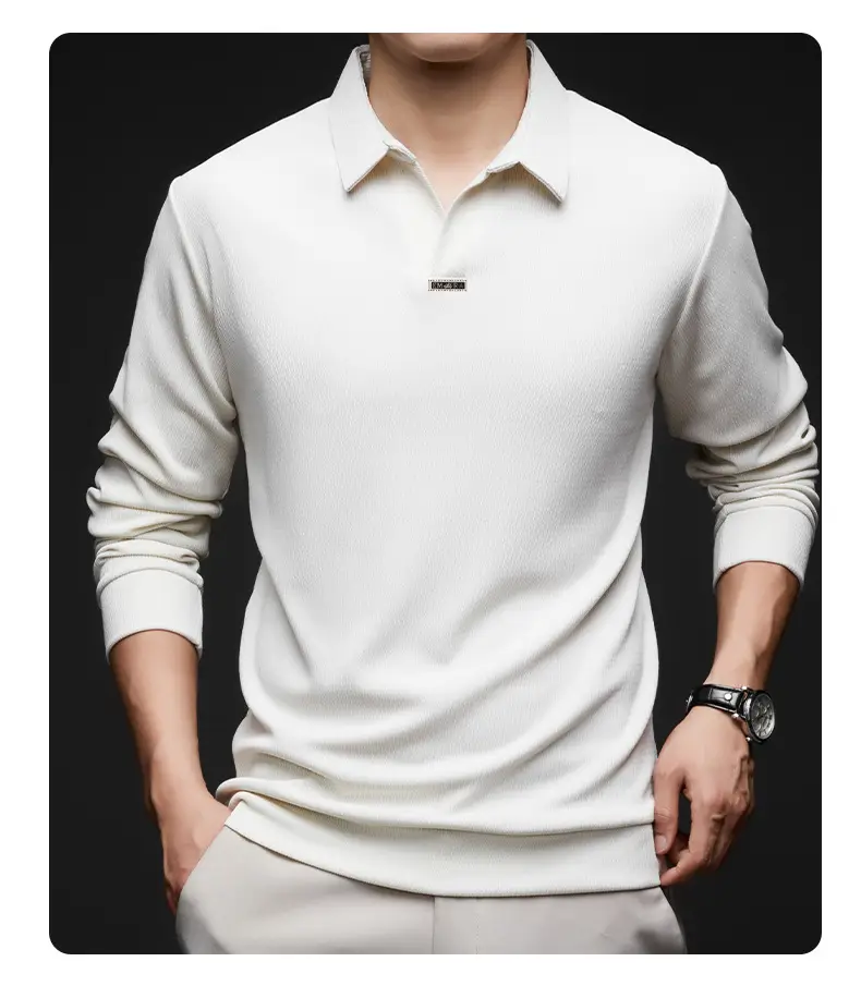 Men's Maroon Long Sleeve Polo Shirt Scissors Collar — feature 40