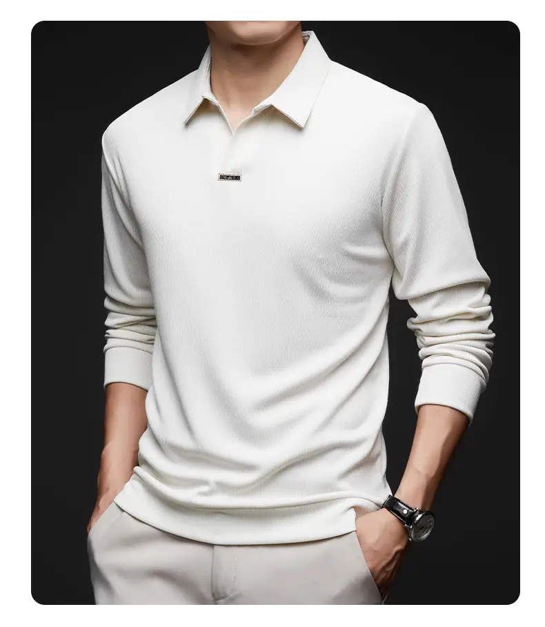 Men's Maroon Long Sleeve Polo Shirt Scissors Collar — feature 41