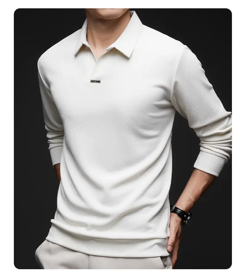 Men's Maroon Long Sleeve Polo Shirt Scissors Collar — feature 42