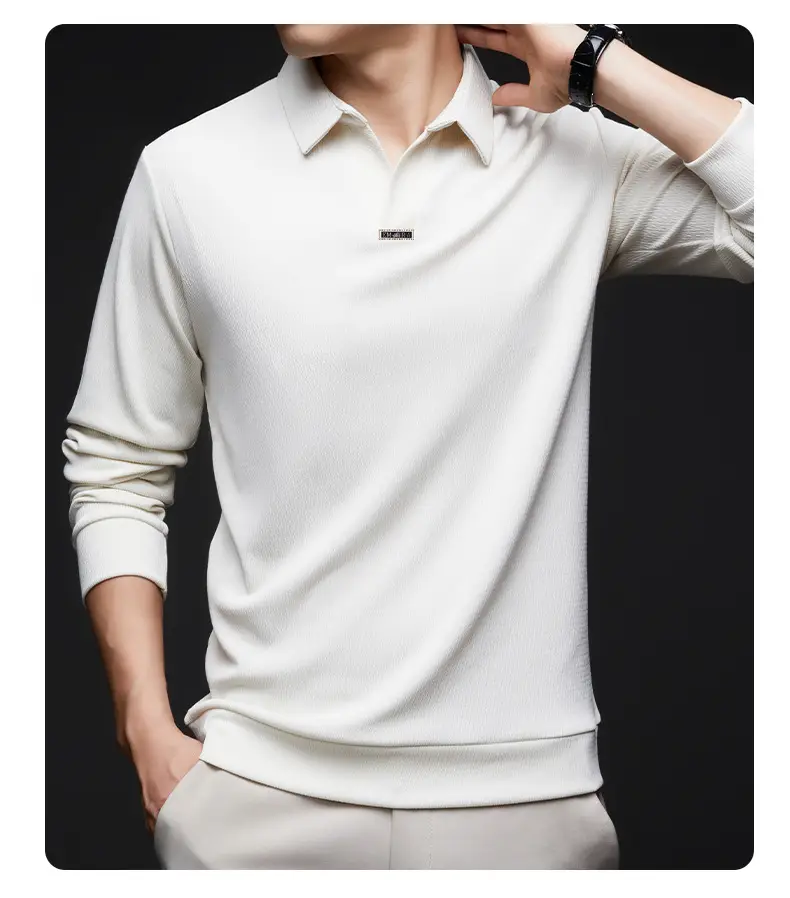 Men's Maroon Long Sleeve Polo Shirt Scissors Collar — feature 43