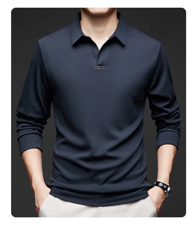 Men's Maroon Long Sleeve Polo Shirt Scissors Collar — feature 44
