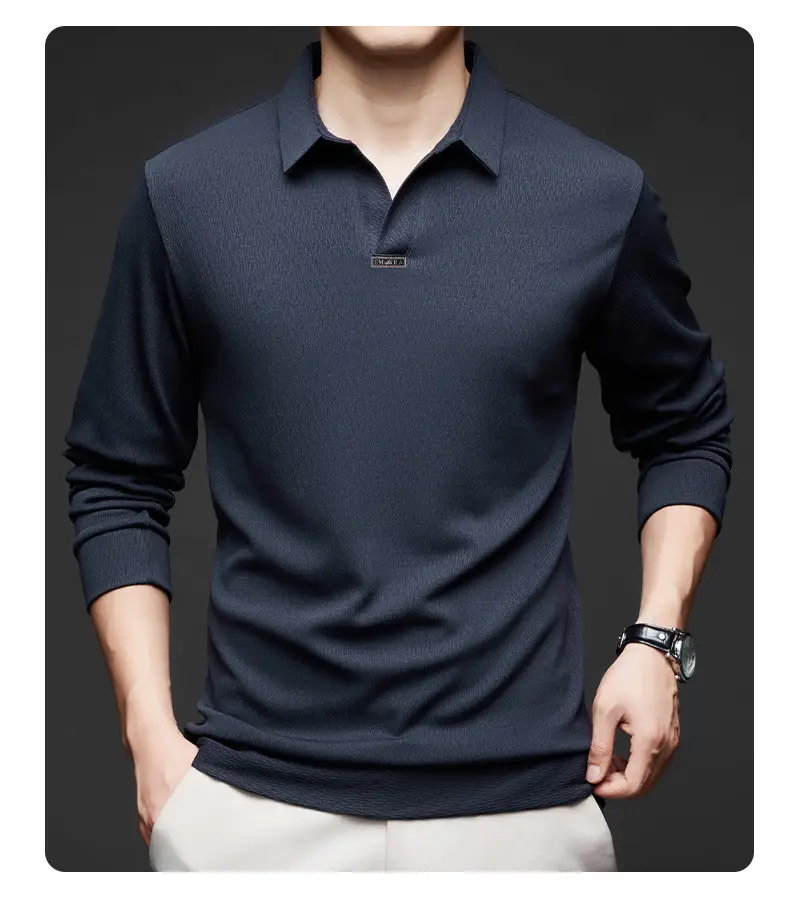 Men's Maroon Long Sleeve Polo Shirt Scissors Collar — feature 45