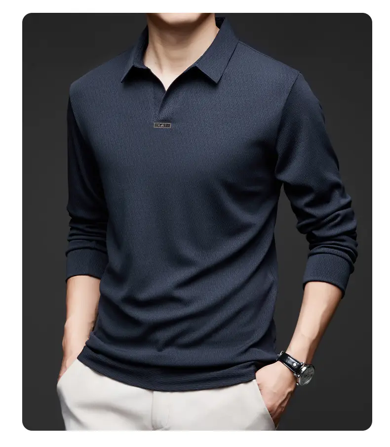 Men's Maroon Long Sleeve Polo Shirt Scissors Collar — feature 46