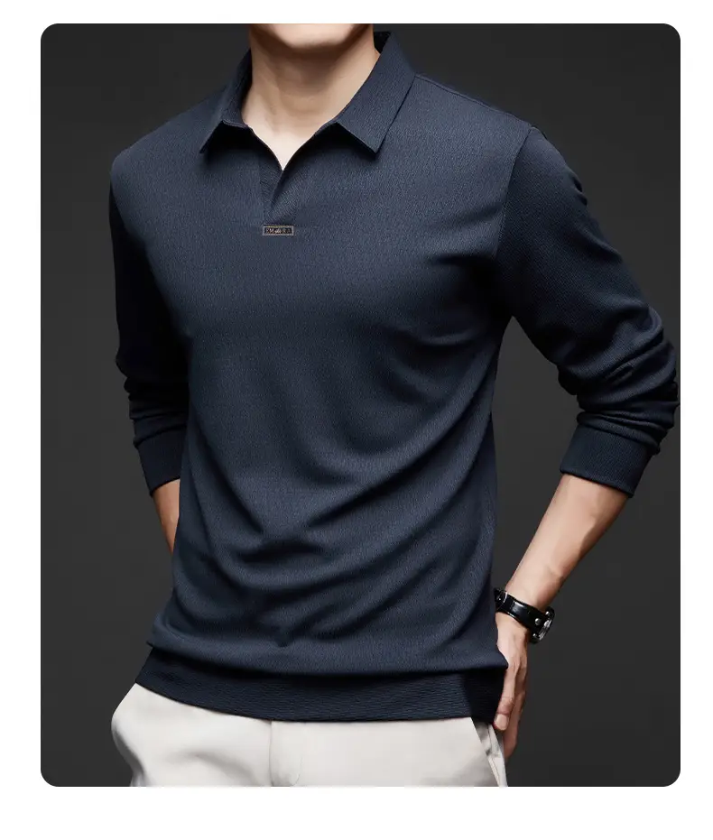 Men's Maroon Long Sleeve Polo Shirt Scissors Collar — feature 47