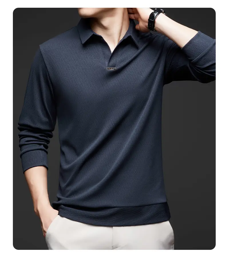 Men's Maroon Long Sleeve Polo Shirt Scissors Collar — feature 48