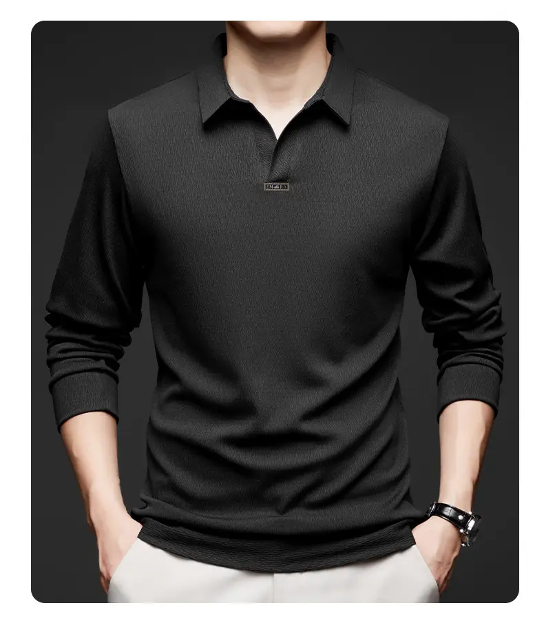 Men's Maroon Long Sleeve Polo Shirt Scissors Collar — feature 49