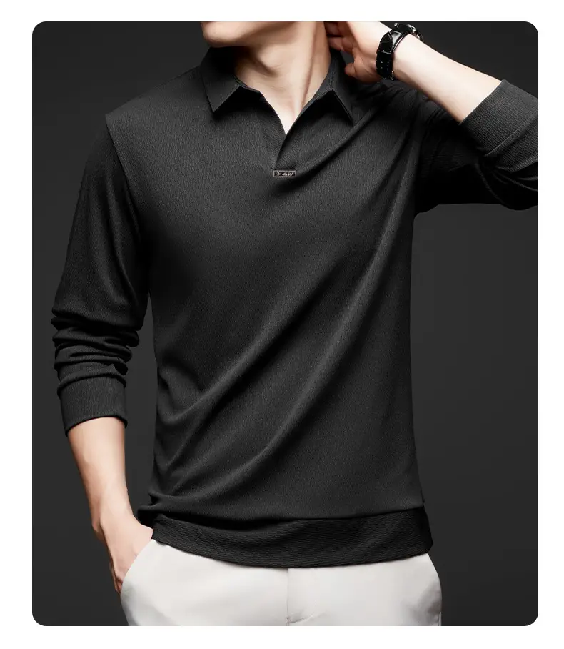 Men's Maroon Long Sleeve Polo Shirt Scissors Collar — feature 50