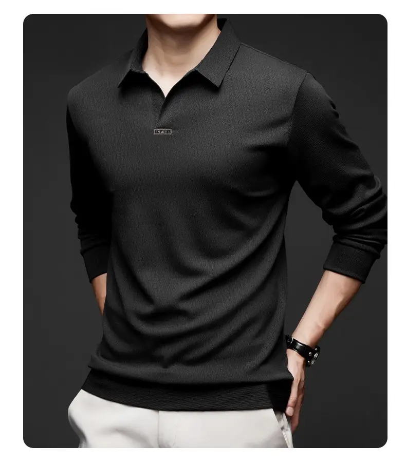 Men's Maroon Long Sleeve Polo Shirt Scissors Collar — feature 51