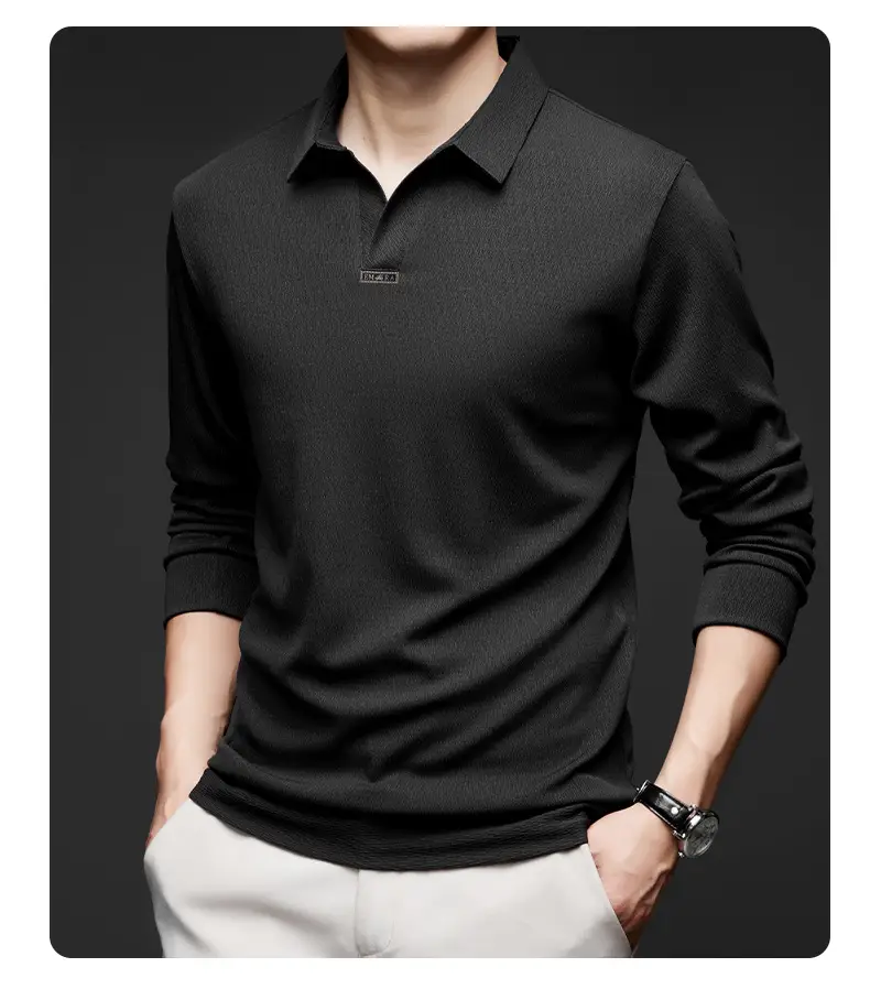 Men's Maroon Long Sleeve Polo Shirt Scissors Collar — feature 52