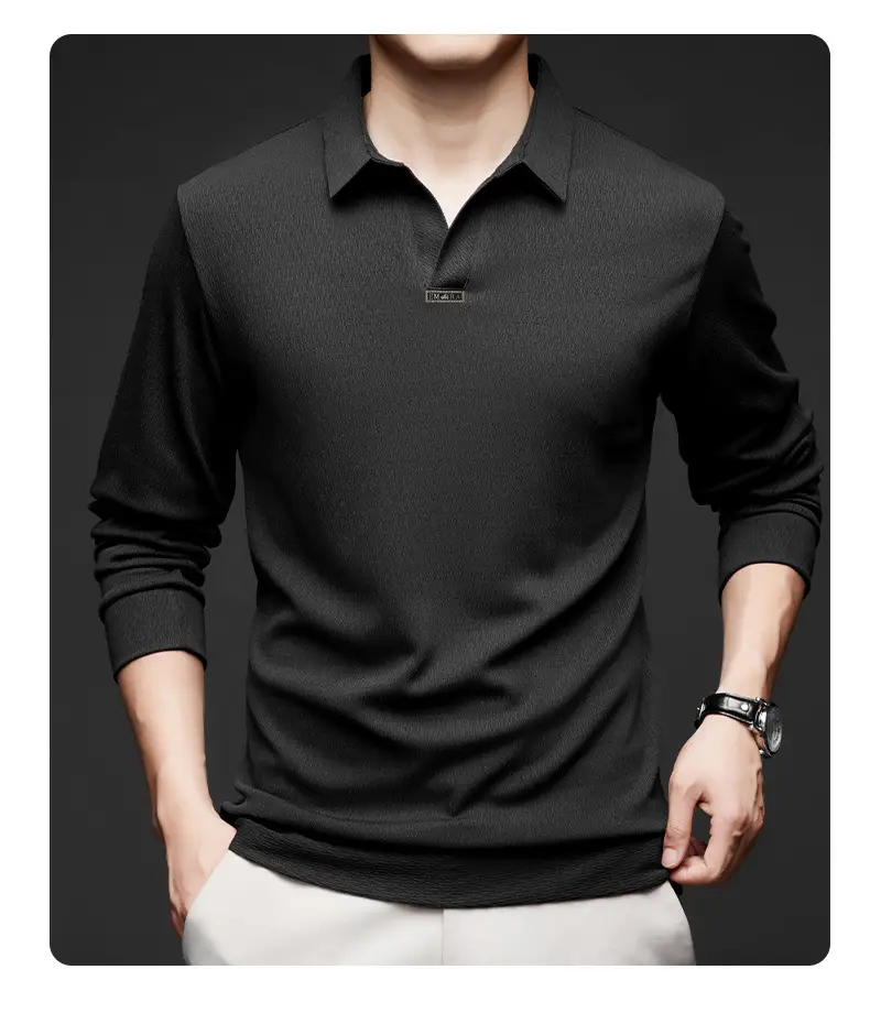 Men's Maroon Long Sleeve Polo Shirt Scissors Collar — feature 53
