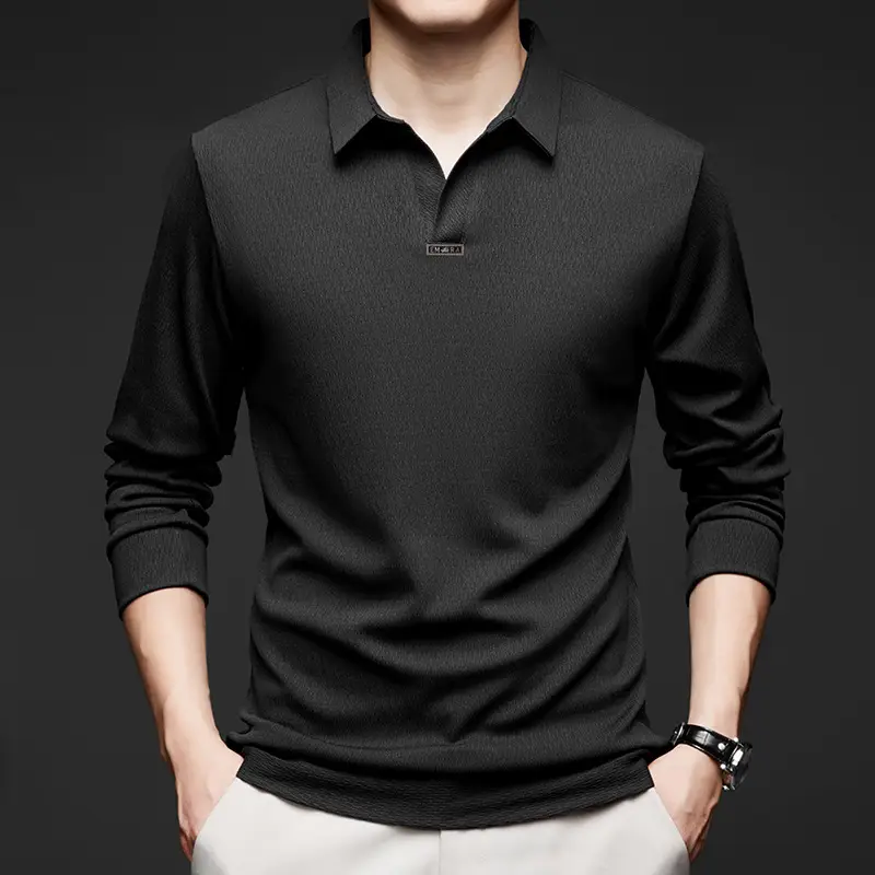 Men's Maroon Long Sleeve Polo Shirt Scissors Collar - Image 3