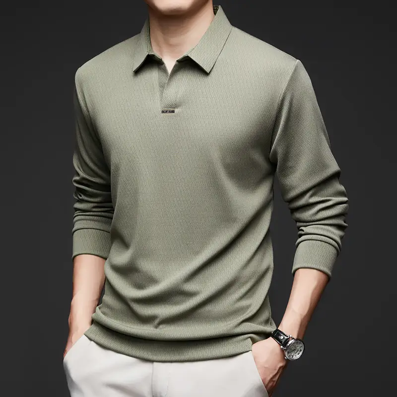 Men's Maroon Long Sleeve Polo Shirt Scissors Collar - Image 4