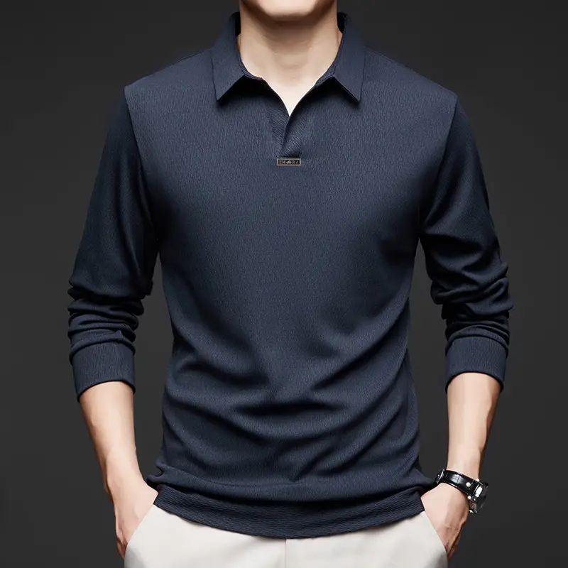 Men's Maroon Long Sleeve Polo Shirt Scissors Collar - Image 5