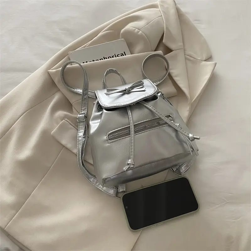 Silver Bow Shoulder Backpack for Women Autumn 2024 - Image 11