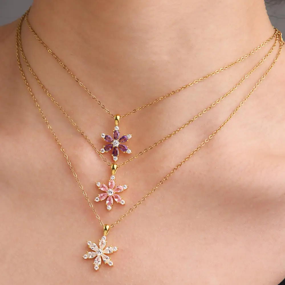 Cross-Cheek Zircon Flower Necklace Set - Image 2
