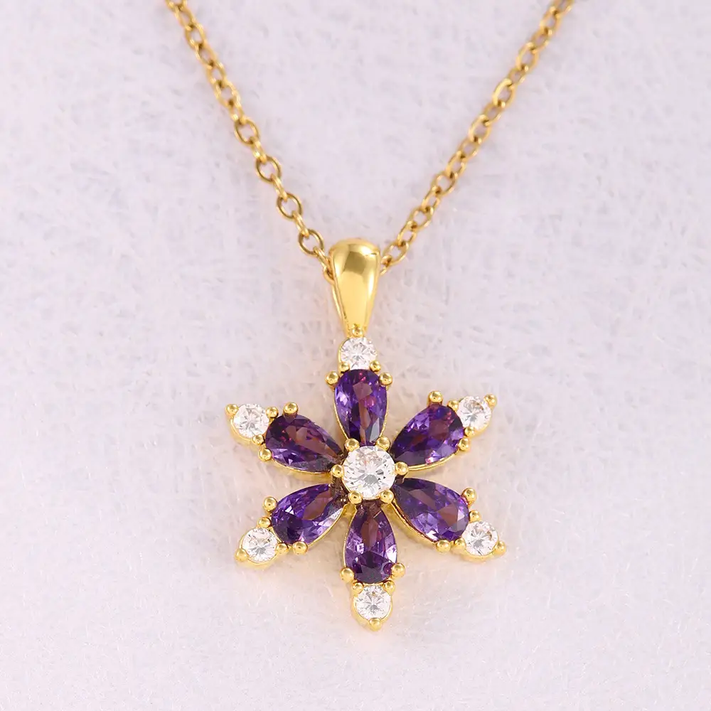 Cross-Cheek Zircon Flower Necklace Set - Image 3