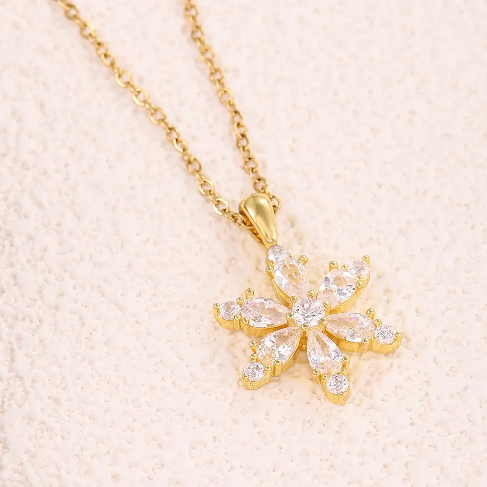 Cross-Cheek Zircon Flower Necklace Set - Image 4