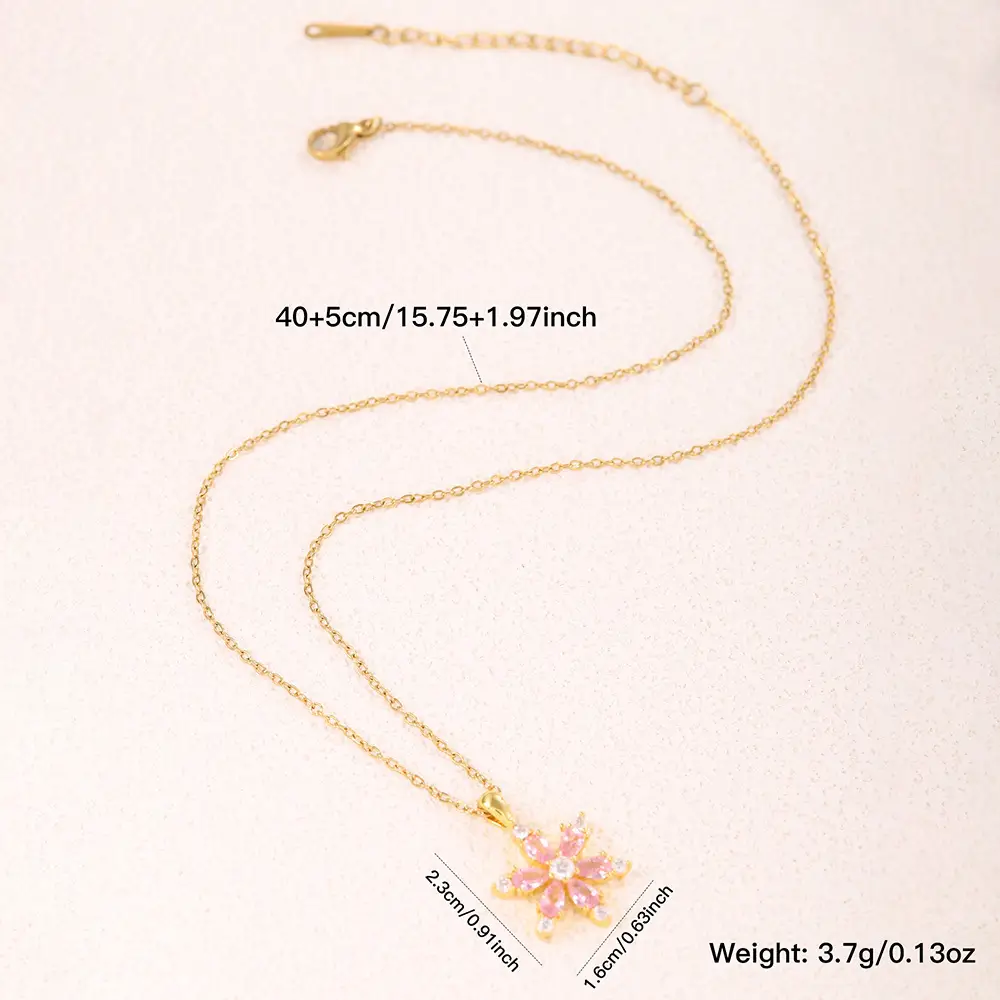 Cross-Cheek Zircon Flower Necklace Set - Image 5