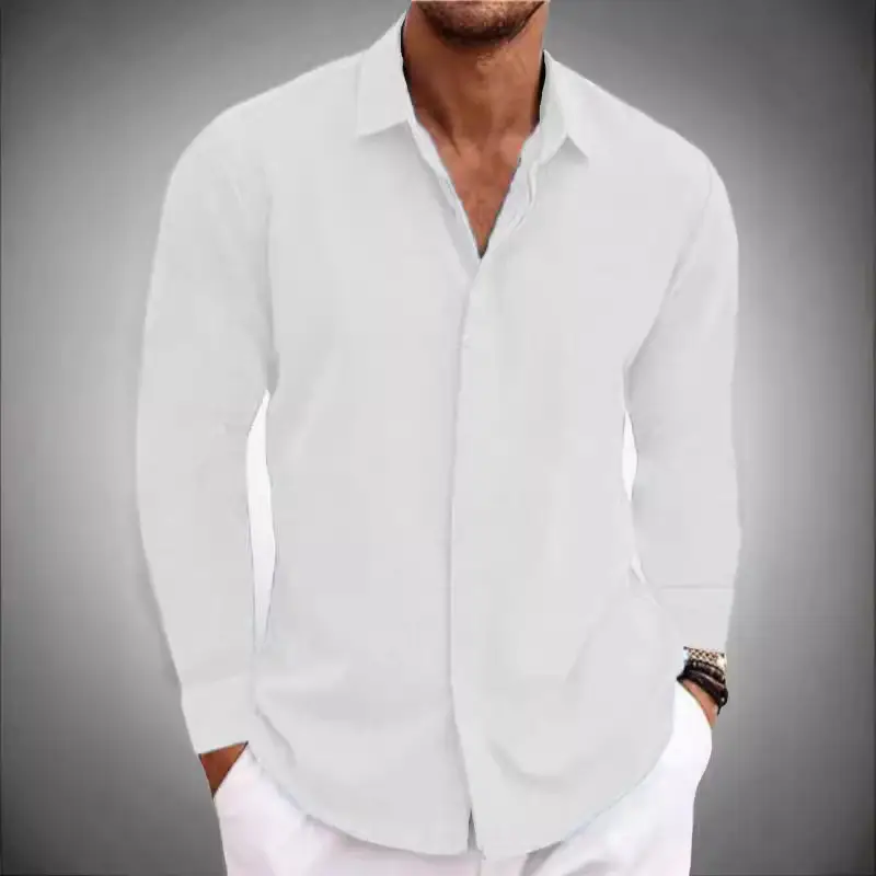 Men's Grey Patchwork Long Sleeve Shirt 2026 - Image 10