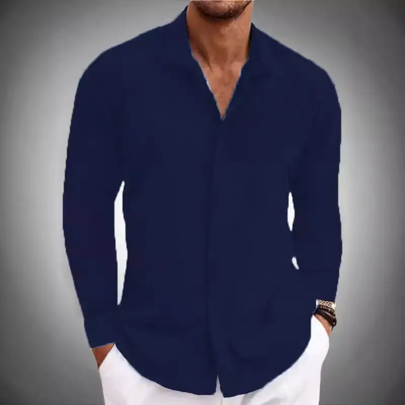 Men's Grey Patchwork Long Sleeve Shirt 2026 - Image 11