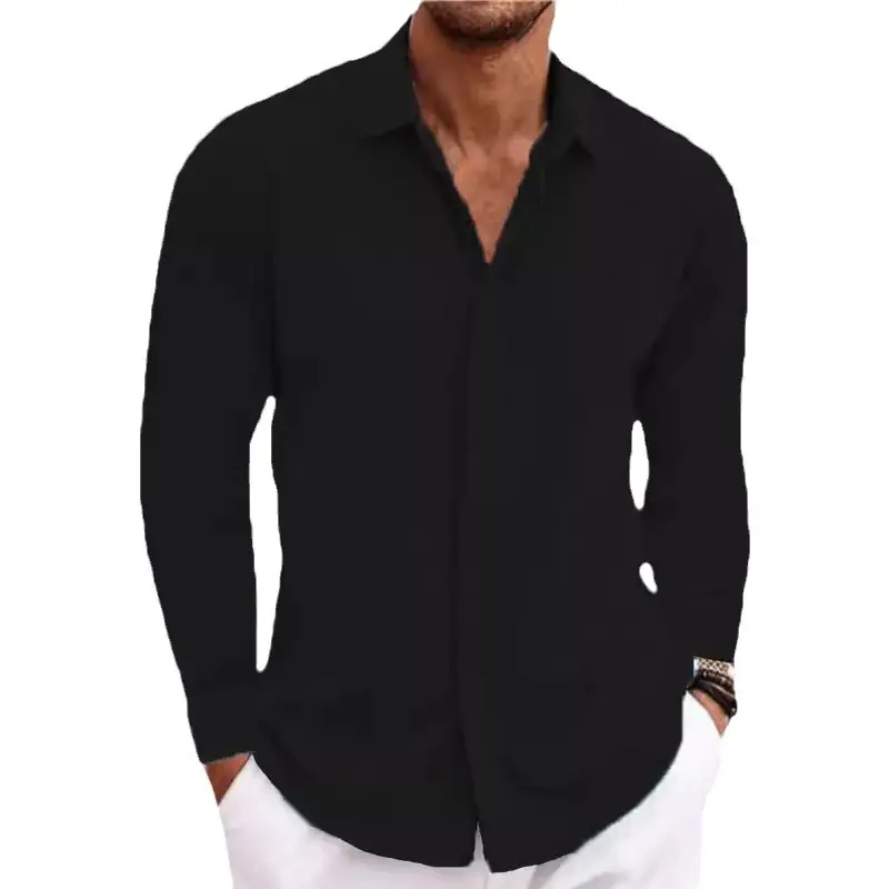 Men's Grey Patchwork Long Sleeve Shirt 2026 - Image 13