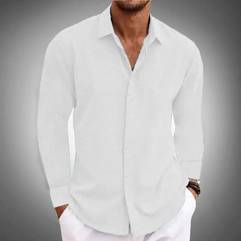 Men's Grey Patchwork Long Sleeve Shirt 2026 — feature 3