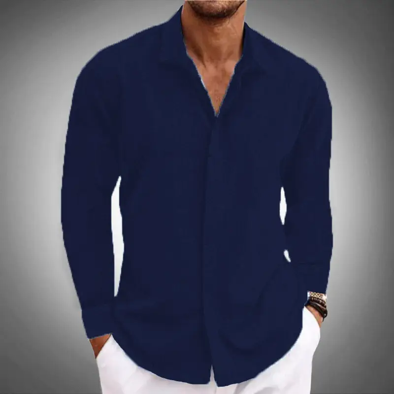 Men's Grey Patchwork Long Sleeve Shirt 2026 — feature 4