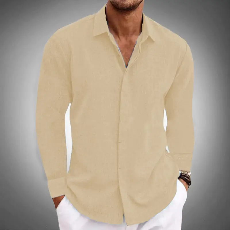 Men's Grey Patchwork Long Sleeve Shirt 2026 — feature 5