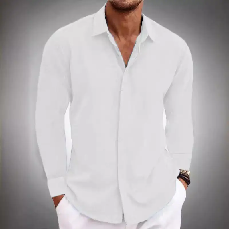 Men's Grey Patchwork Long Sleeve Shirt 2026 - Image 2