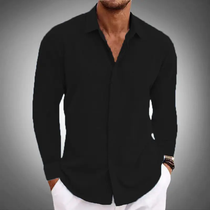 Men's Grey Patchwork Long Sleeve Shirt 2026 - Image 3