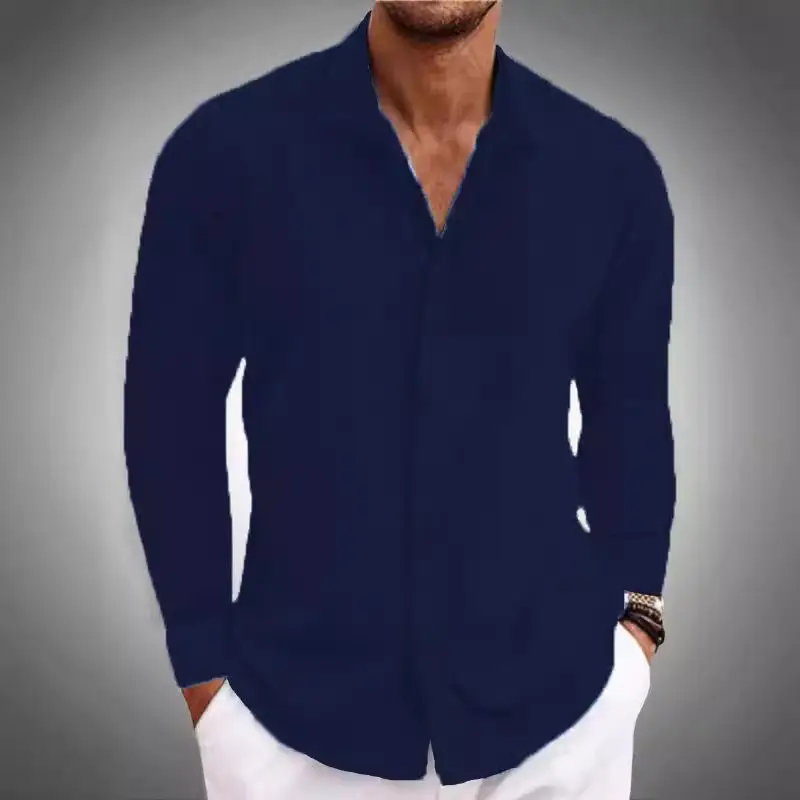 Men's Grey Patchwork Long Sleeve Shirt 2026 - Image 5
