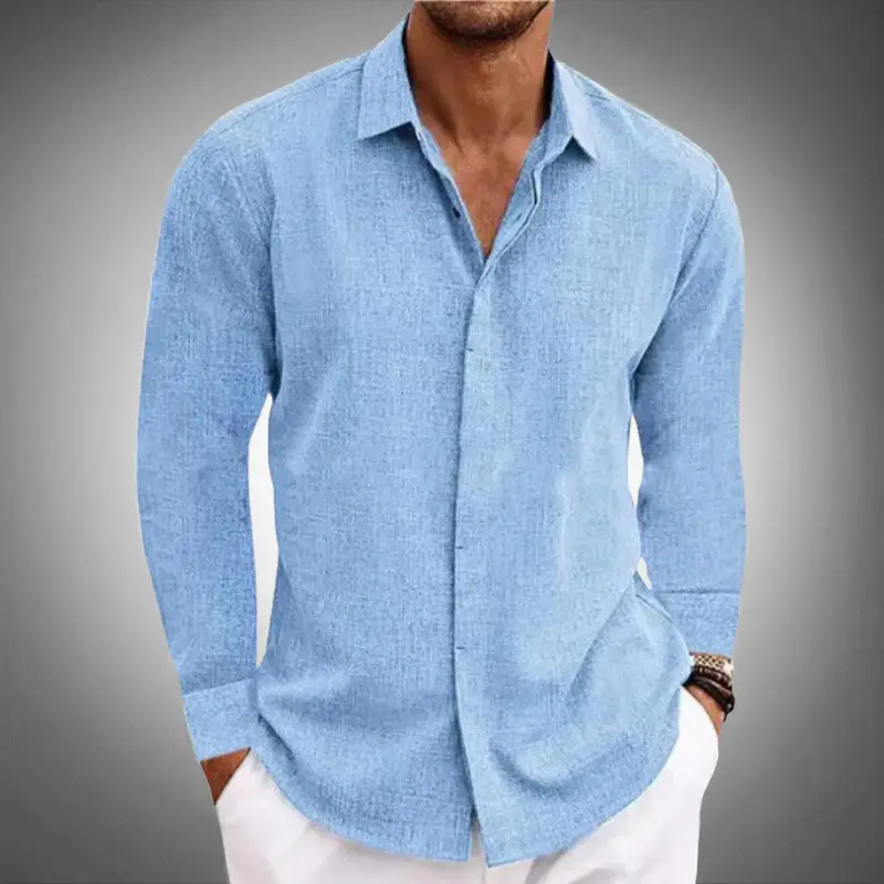 Men's Grey Patchwork Long Sleeve Shirt 2026 - Image 6