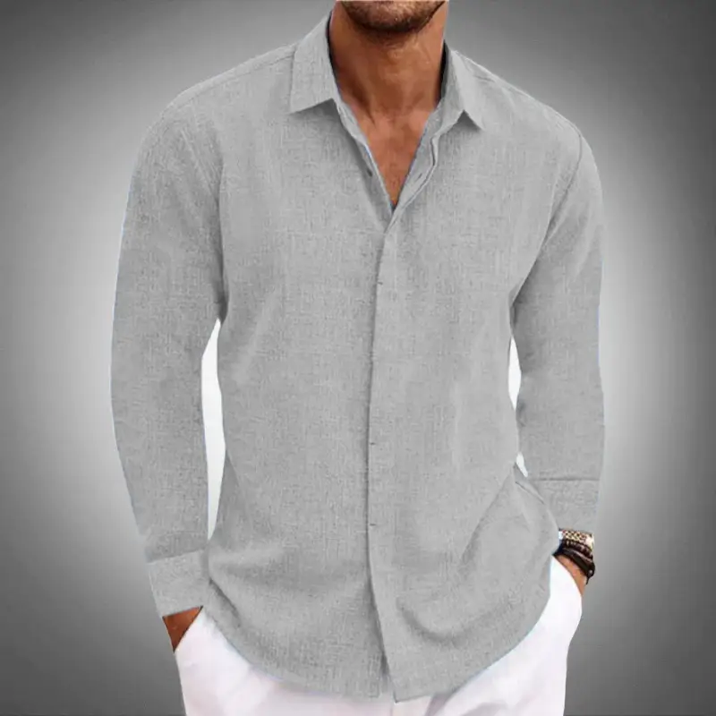 Men's Grey Patchwork Long Sleeve Shirt 2026 - Image 8