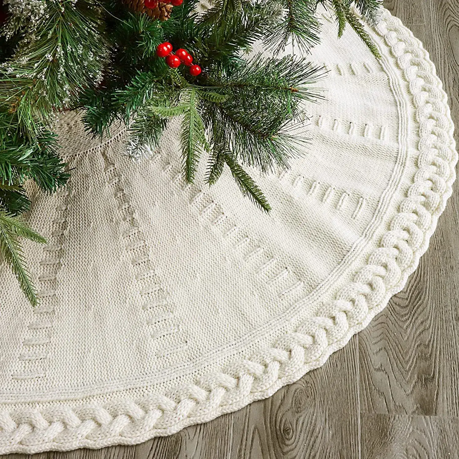 Red Knitted Christmas Tree Dress Apron with Laces