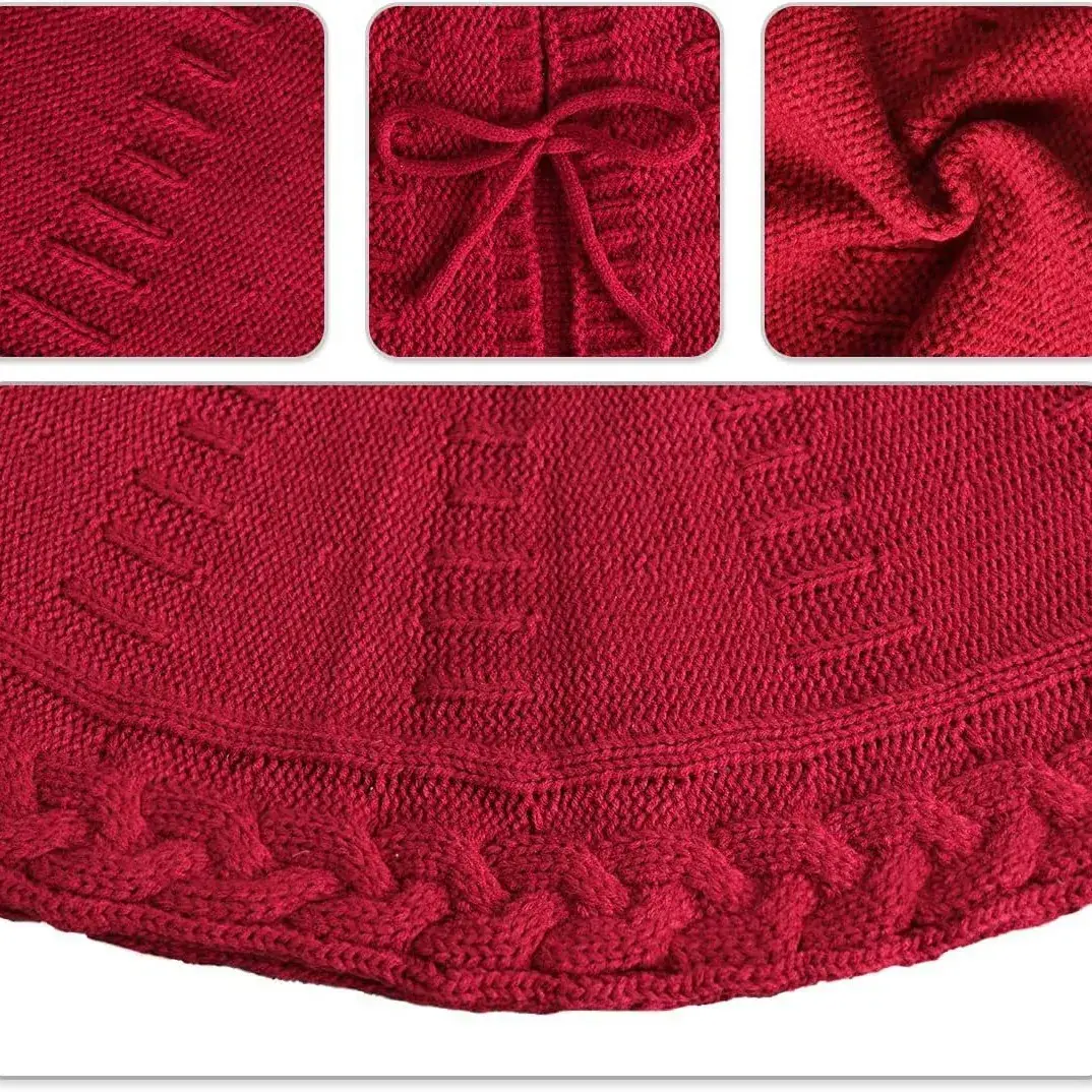 Red Knitted Christmas Tree Dress Apron with Laces