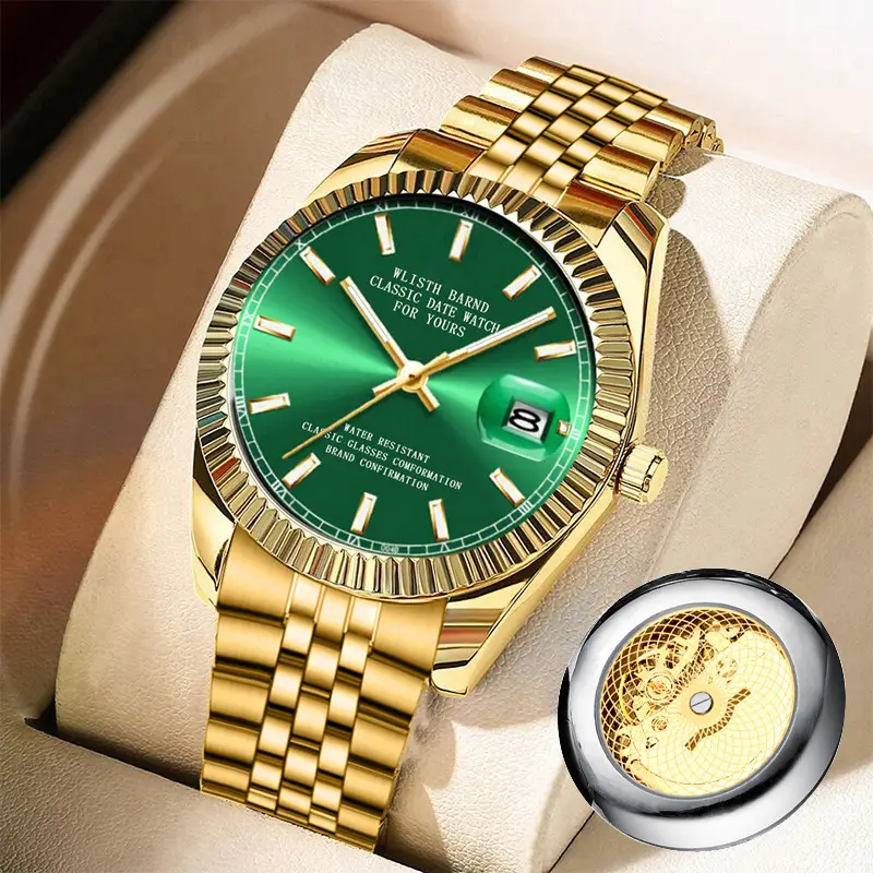 Gold Automatic Men's Watch with Luminous Dial & Stainless Belt - Image 4
