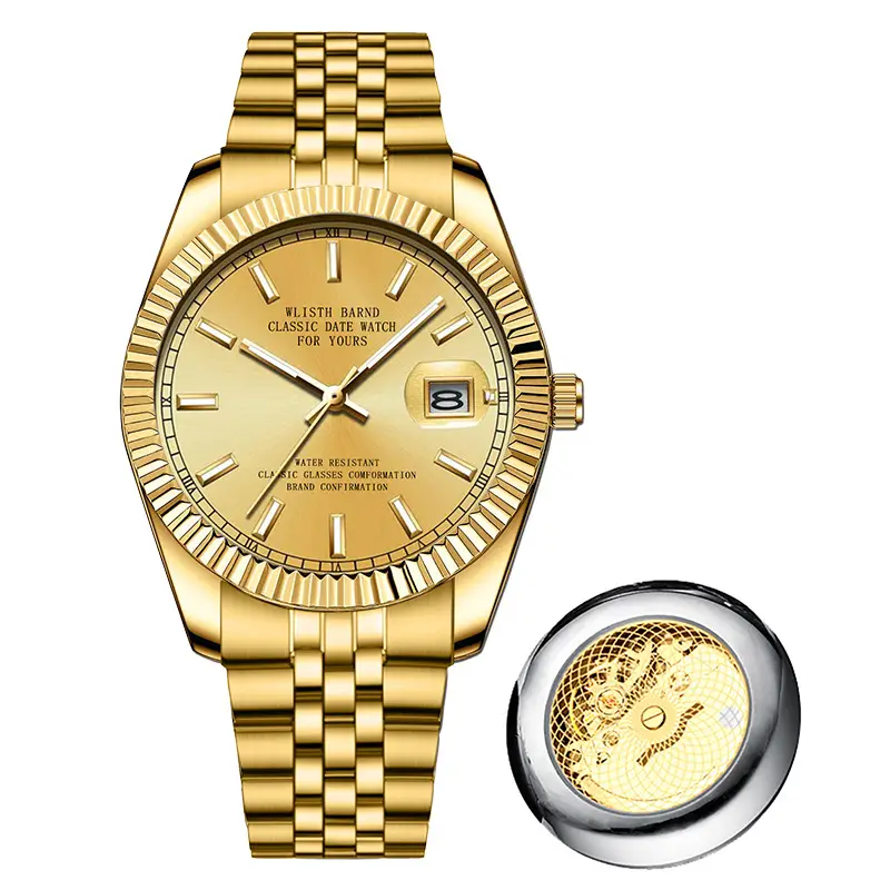 Gold Automatic Men's Watch with Luminous Dial & Stainless Belt - Image 2