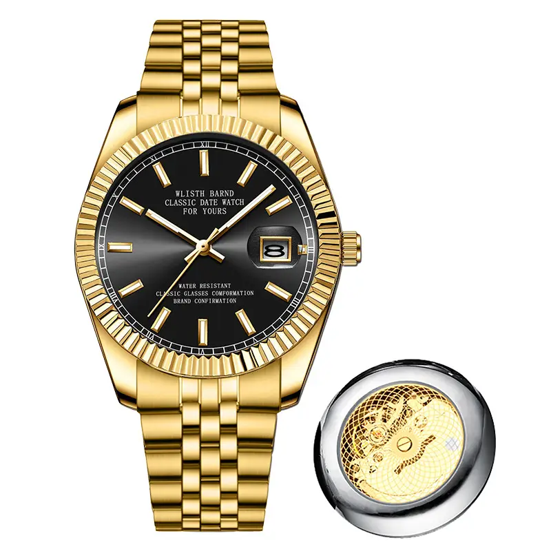Gold Automatic Men's Watch with Luminous Dial & Stainless Belt - Image 3