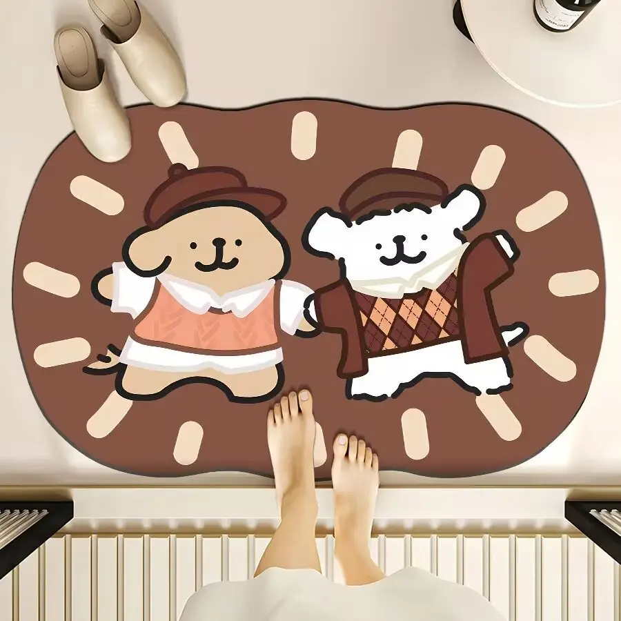 Cartoon Dog Bear Floor Mat Water Absorbent Quick-Drying