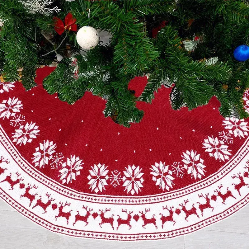 2024 Knitted Red Christmas Tree Skirt with Elk Design - Image 4