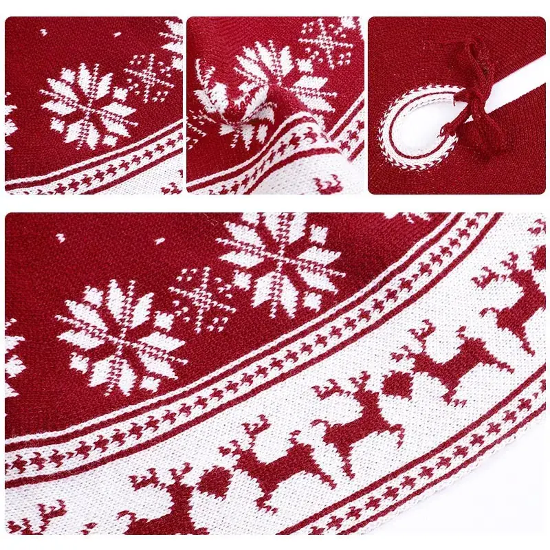 2024 Knitted Red Christmas Tree Skirt with Elk Design - Image 5