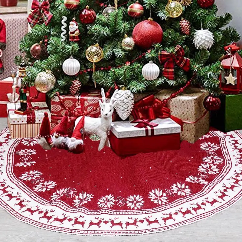 2024 Knitted Red Christmas Tree Skirt with Elk Design — feature 11