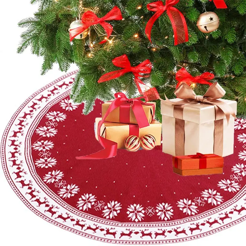 2024 Knitted Red Christmas Tree Skirt with Elk Design — feature 2