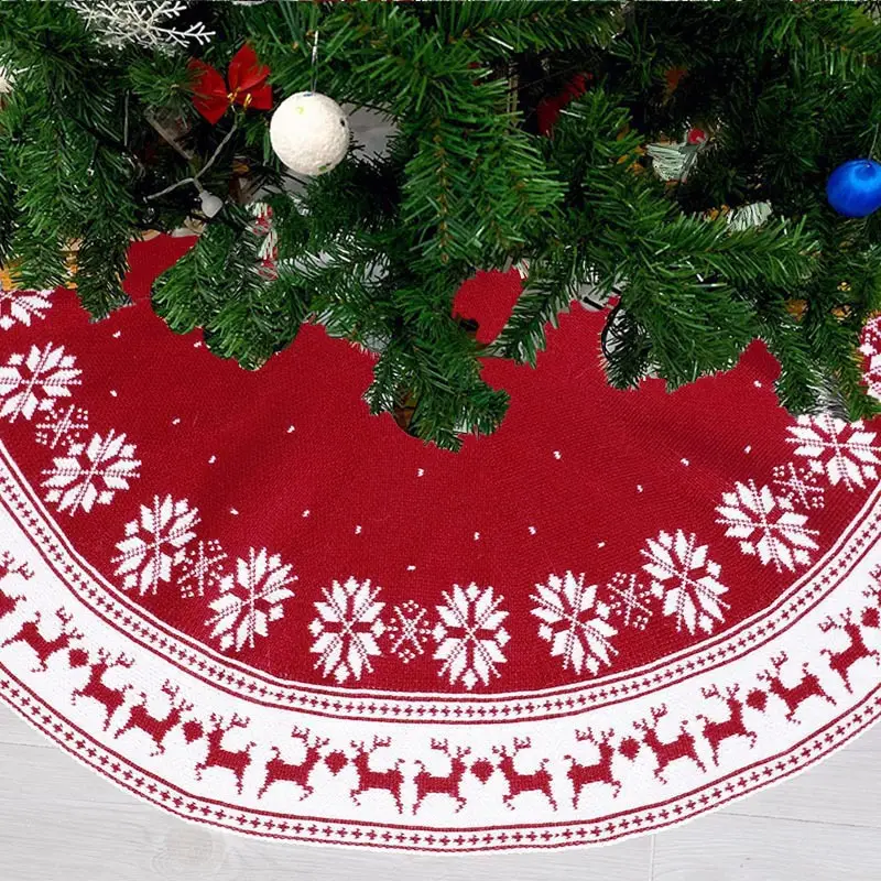 2024 Knitted Red Christmas Tree Skirt with Elk Design — feature 8