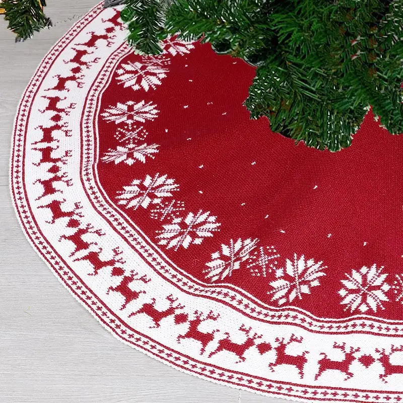 2024 Knitted Red Christmas Tree Skirt with Elk Design — feature 9