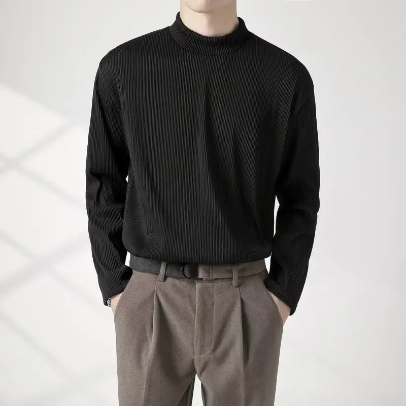 Men's White Long Sleeve Half Collar T-Shirt - Image 5