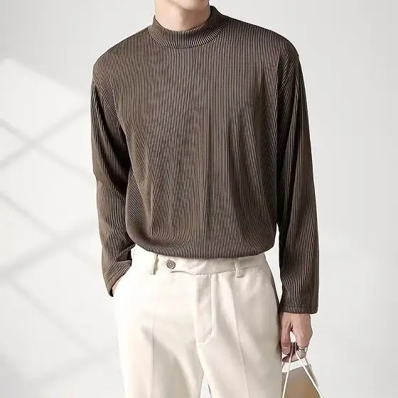 Men's White Long Sleeve Half Collar T-Shirt - Image 6